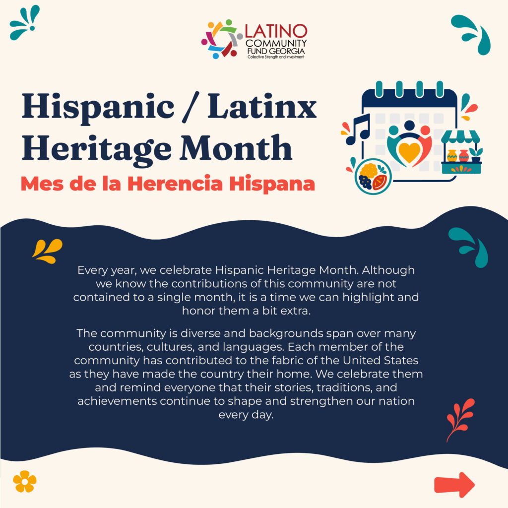 Hispanic and Latinx Heritage Month Calendar 2026 hosted by Latino Community Fund Georgia.